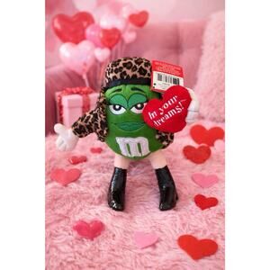 M&M’s Green Plush Valentine Doll Leopard Coat Boots Heart “In Your Dreams” NWT